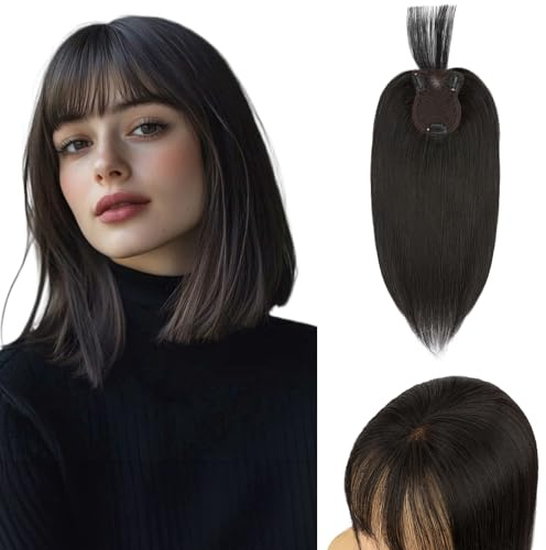 S-noilite Toupets mit Pony Oberkopf Flauschiger Haar Toppers für Frauen mit dünnem Haar 40g Hair Topper Haarverlängerungen 35cm - #1B Natürliches Schwarz