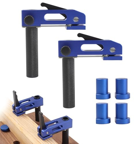 TRUTOPWAY Bench Dog Clamp for 20mm Dog Holes, 6-Piece Adjustable Fast Fixed Clip with 20mm Non-Slip Bench Dogs, Wear Resistant Benchtop Holding Device for Woodworking Cutting, Drilling and Milling