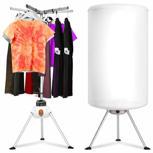 BAKAJI Asciugabiancheria Elettrico a Pallone, Asciugatrice Stendino ad Aria Calda, ASciuga Biancheria Potenza 1000W con Timer 180 Minuti e Doppia Ventilazione, 68 x 68 x 150 cm