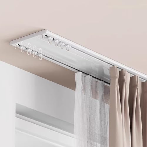 Riel De Cortina Doble Techo 2 3 4 5 6metros Riel De Cortina Oculto Riel De Cortina De Techo Silencioso De Aluminio Kit De Riel De Cortina Deslizante Con Rodillos Para Divisor(White,2.4m/7.9ft)