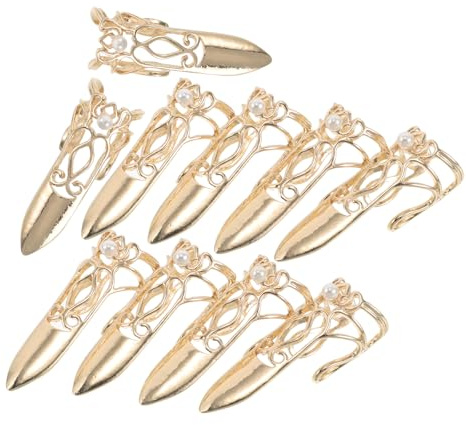 HAMPPLIES 10 St Justerbara Drottning Nagelringar i Metall Flexibla Fingertoppsskydd och Nageltippar för Cosplay och Kostym Guld Färg Skyddar Fingrar och Förlänger Naglar vid Evenemang