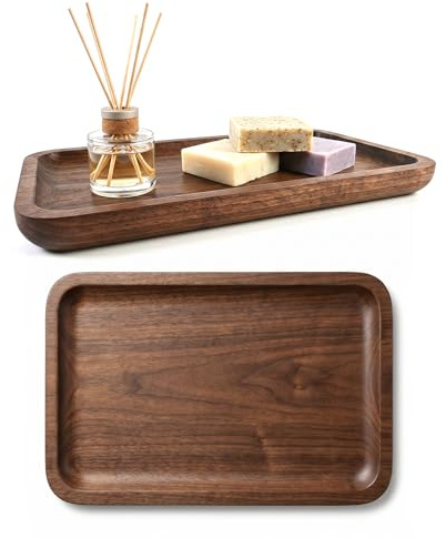 Small Walnut Wood Serving Trays and Platters - Wooden Mini Charcuterie Boards, Rectangle Cheese Board for Food, Bathroom, Home Decor, Kitchen Counter, Key Tray, 25x14 CM