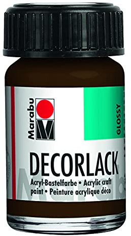 Marabu 11300039045 - Decorlack Acryl Dunkelbraun 045, 15 ml, hochglänzender Acryllack auf Wasserbasis, wetterfest, speichelfest, zum Malen, Schablonieren und für Serviettentechnik