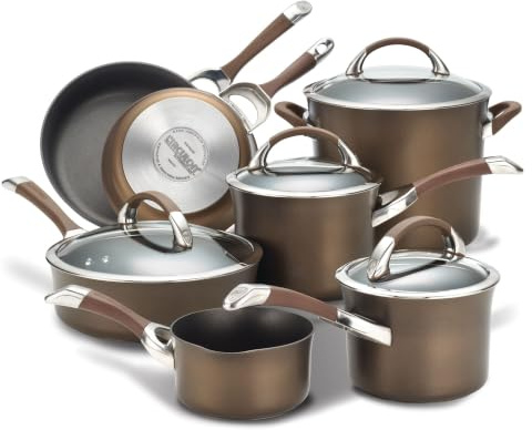 Circulon Dishwasher Safe Hard Anodized Nonstick Cookware Pots and Pans Set, Aluminum, Chocolate, 11-Piece