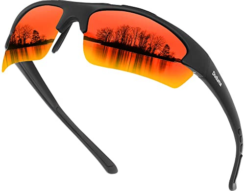 Duduma Polarized Sports Sunglasses for for Men Women Fishing Cycling Running Golf Driving Glasses Tr62 Superlight Frame (Black matte/red mirror)
