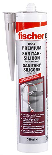 fischer Premium-Sanitärsilikon, Silikon zum Abdichten & Verfugen im Sanitär- und Küchenbereich, Kartusche für zahlreiche Anwendungen und Baustoffe, Langzeitschutz vor Schimmel, 310 ml, manhattan