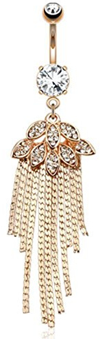 Paula & Fritz® Bauch-nabelpiercing Chirurgenstahl Ketten Rosegold Zirkonia Kristall 1,6-mm Stab-Dicke 10-mm Stab-länge Banane Bauch-Piercing Bananabell Nabel-Piercing