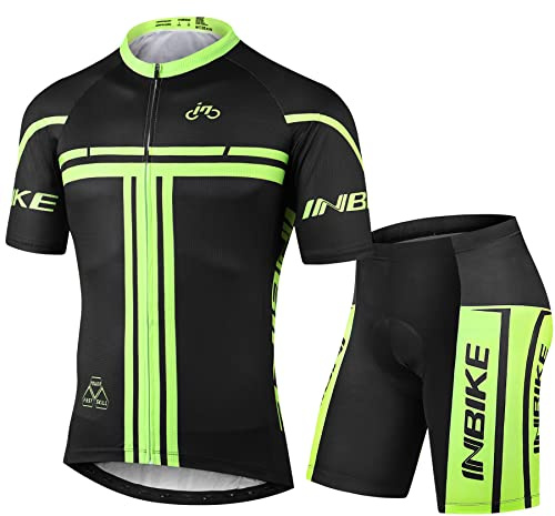 INBIKE Cycling Jersey Mens Set Reflective Breathable Biking Outfit Quick-Dry Short Sleeve Bicycle Jersey with 3D Padded Shorts Medium