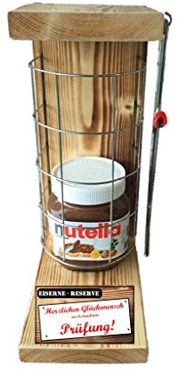 Bestandene Prüfung Geschenk - Nutella Glas - Eiserne Reserve Gitter incl. Säge - Geschenke Set für Männer Frauen - -r-: Herzlichen Glückwunsch zur bestandenen Prüfung