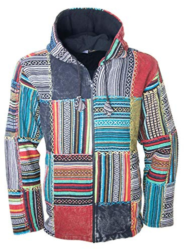 Kunst und Magie Baja Jerga Unisex Patchwork Hoodie mit Kapuze Alternative Jacke, Größe:3XL, Farbe:Mehrfarbig