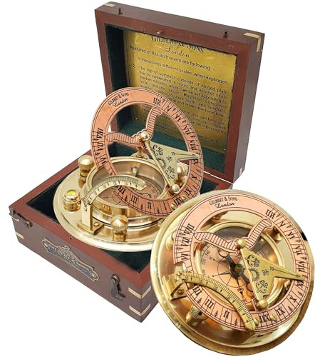 Sundial Compass, Antique Brass & Copper Sundial Compass, Sundial Clock in Wooden Box Gift Sun Clock Wedding Gift, Groomsmen Gift, Keepsake, Baptism, Graduation, Anniversary, Fathers Day, Mothers Day