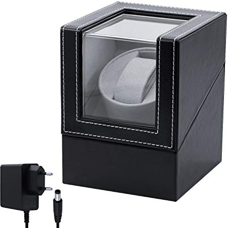 Mcbazel Automatik Uhrenbeweger 1 Uhr aus PU-Leder, leiser Watch Winder für Automatikuhren – Uhrenbeweger mit japanischem Motor, Batteriebetrieb oder Netzteil, schwarz