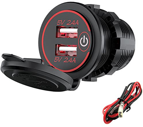 12V Car Charger Dual 4.8A USB Port Dual Cigarette Socket Lighter Plug Waterproof Charger with LED for 12V~24V Vehicles Car Boat Motorcycle SUV Truck Caravan Marine (Red)