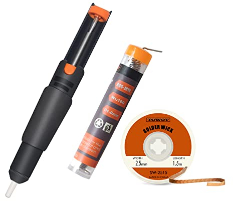 Towot Lötdocht und Lötdraht und Entlötpumpe zum Entfernen des Lötmittels und zum Zerlegen elektrischer Komponenten, No-Clean-Lötdochtgeflecht.