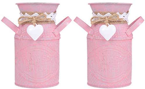 TOPBATHY 2pcs Farmhouse Milk Can Jug Vase Retro French Metal Pitcher with Handlel Flower Holder Vase Plant Bucket Rustic Flower Bucket Farmhouse Decorative Vases for Home Pink