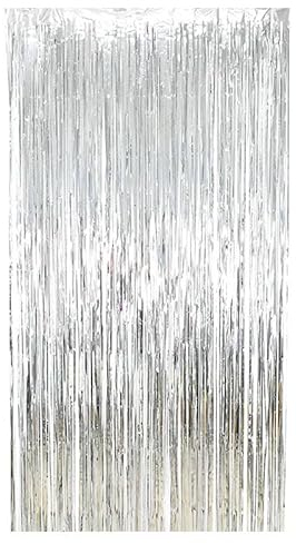 Silver Foil Curtain Fringe Tinsel - 2 Meter Door Backdrop Photoprop Party Decoration (Silver)