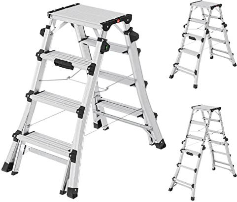 Hailo Master DTL100 Topline Teleskopleiter - ausziehbare, klappbare Aluminium-Leiter - Höhe verstellbar bis 1,31 m - 2 x 4, 5 oder 6 Stufen nutzbar - Gewicht: 8,9 kg