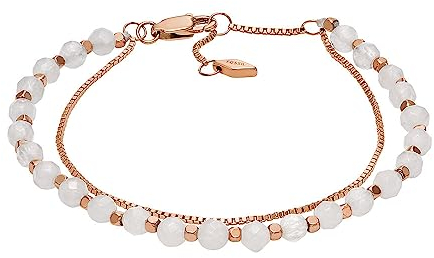 Fossil Armband für Frauen All Stacked Up, Rosenquarz Ketten-Perlenarmband, Länge: 165mm+35mm, Breite: 4mm, JF04444791