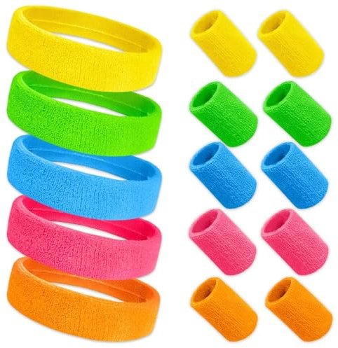 Udbrud Muñequera 80s Set, 15pcs Diadema Deportiva Cinta Sudor Muñequera Deportiva Banda Deportes Accesorios Bandas de Pelo y Muñequeras Disfraz para Hombres y Mujeres Deportes, Gimnasta, Carnaval