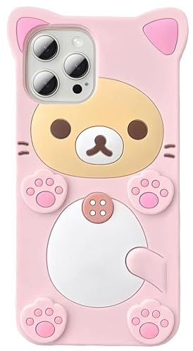 IAIYOXI Custodia per iPhone 13 con simpatico orsetto 3D, divertente design a forma di orsetto rosa, custodia protettiva in morbido TPU, custodia protettiva in silicone