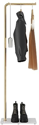 LOFTPLUS Kleiderstange Stabil Metall Garderobenständer - 150cm Modern Kleiderständer für Kleidung, Taschen, Schuh, Coat Rack für Entryway, Wohnzimmer, Schlafzimmer, Büro(Gold)