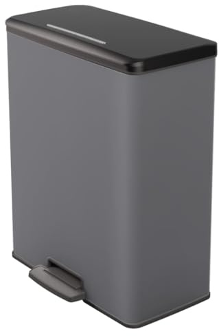 Curver Tretmülleimer Deco Rechteckig 65L Grau, Tretmülleimer, Abfallbehälter, Tretabfalleimer, Müllbehälter, Treteimer, Abfalleimer Küche