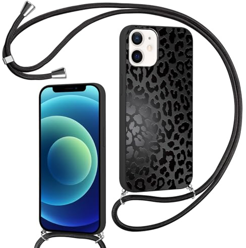 Foonary Handyband Hülle mit Band für iPhone 12 mini 5,4 Handyhülle, Leopard Design Kette Necklace Case mit Kordel zum Umhängen Silikon Bumper Kratzfest Schutzhülle Cover Schnur für iPhone 12 mini