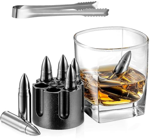 Edelstahl Eiswürfel Wiederverwendbar Whisky Steine - Eiswürfel Metall mit Edelstahl Clips, für Whisky, Wodka, Likör, Wein, Getränkesaft oder Limonade (Silber)
