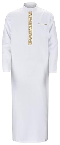 RUMAOZIA Muslimische Kleider Herren Muslim Kaftan Abaya Herren Gewand Robe Islamische Kleidung Aus Dem Nahen Osten Gebetskleidung Crew Stehkragen Thobe Arabische Kleidung Gebet Eid Kleidung