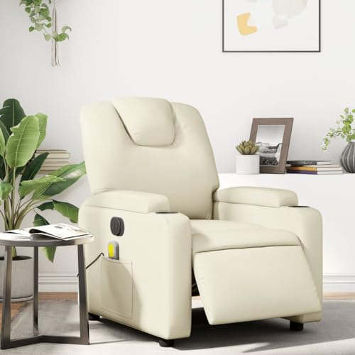 Gecheer Massagesessel Elektrisch Fernsehsessel TV Sessel Relaxsessel Ruhesessel Liegesessel Massagefunktion Polstersessel Relaxliege Loungesessel Wohnzimmersessel Relaxsofa Creme Kunstleder