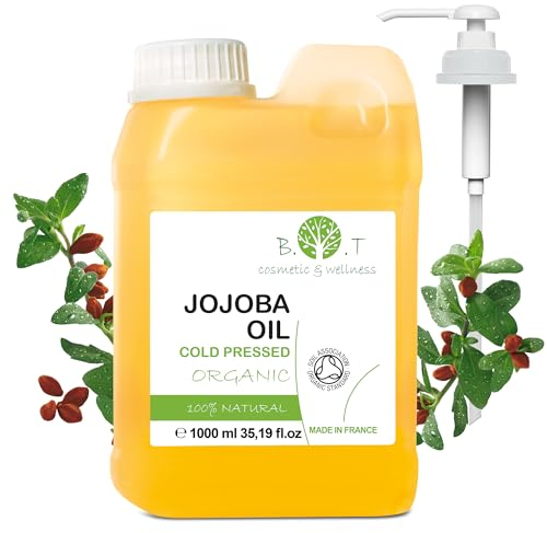 Jojobaöl - Bio Rein Kaltgepresst, Gesichtsöl, Körperöl, Massageöl, Bart, Haar Öl, Wimpern Haut Öl, Lippen Kopfhaut Öl, Nägel Öl, Öl für die Augenpartie, Wasserfester Make-up-Entferner - 1000 ml