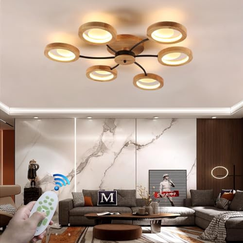 RuiRfh Deckenleuchte Nordic LED Holz Deckenlampe einfache moderne große Wohnzimmer Kronleuchter Restaurant kreative Beleuchtung Fixture dimmbare Schlafzimmer mit Fernbedienung Restaurant Dekoration ru