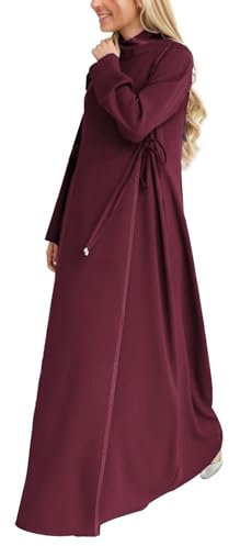 TUQIDEWU Muslimisches einfarbiges lockeres einteiliges Gebetskleid Vollabdeckung Kapuze islamischer Abaya Kaftan mit Hijab konservativer Kleidung Gebetskleid RamadanA006
