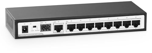 YuLinca 10 Port Gigabit Ethernet Switch, 8 x 100/1000Mbps Ports, 1 Gigabit Uplink, 1 Gigabit SFP, Unterstützung Vlan, Metall Lüfterlos Unmanaged Plug and Play