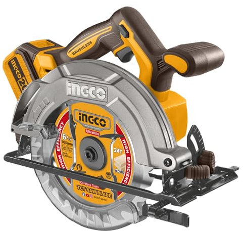 INGCO 20V Cordless Circular Saw 165mm (Body Only) Brushless Motor, 5200RPM, Max. Cutting Depth 55mm (90°) Powerful and Efficient Cutting Tool CSLI1652
