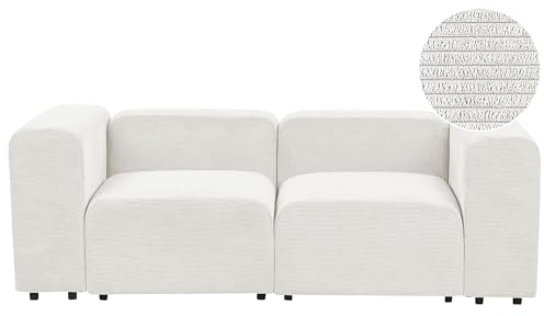Beliani Moderno sofá Modular 2 plazas Conjunto de Sala de Estar tapicería de Pana Blanco Falsterbo