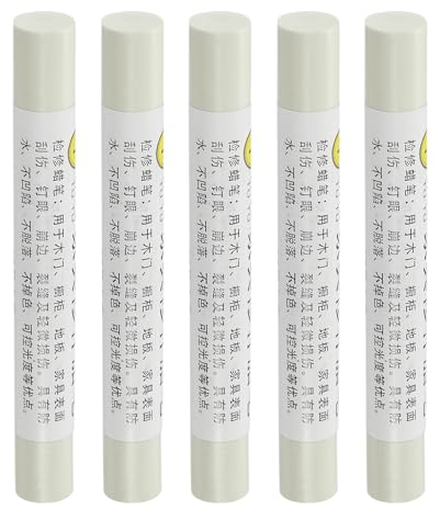 QUARKZMAN Bastoncini Riparazioni Mobili, 5pz - Stick Cera per Legno, Pennarelli per Ritocchi per Mobili - per Graffi, Fori, Tavoli, Scrivanie, Pavimenti Legno, Beige Grigio