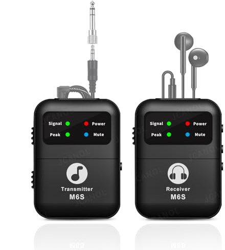 JCANOL Wireless in Ear Monitor System, 2.4G Stereo Wireless IEM System with Beltpack Transmitter Receiver Auto-Pairing, 164ft for Studio, Band, Live Performance