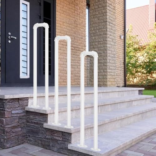 Drsyffsup Outdoor Stair Railing, Front Porch Transitional Hand Railings for Cement Concrete Steps, U-Shape Handrails for Outdoor Steps, White Hand Rails for Decking Terrace Villa Loft, 1 pcs(2.8 FT)