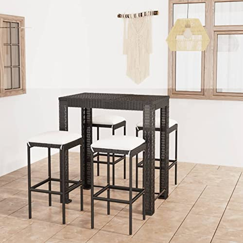 Sufrk 5-TLG. Gartenbar-Set mit Kissen Stehtisch Outdoo Gartenbar Outdoor GartenmöBel Set Bar Outdoor Theke Garten Poly Rattan Schwarz 3064781