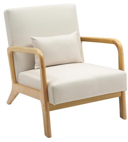 CLP Relaxsessel Hibbing I Komfortabler Polstersessel mit Stoffbezug I Gestell aus Kautschukholz I Sessel für Wohnzimmer und Schlafzimmer Farbe Creme