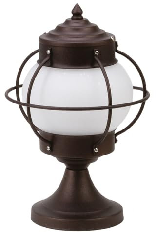 Licht-Erlebnisse Sockelleuchte außen Messing Glas 30 cm hoch IP43 in Rostbraun Antik E27 rund Maritim Wegeleuchte aussen Outdoor Stehlampe Garten