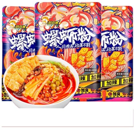McKona-HaoHuanLuo Guangxi Liuzhou Luosifen Collations Chinoises Nourriture Instantanée Nouilles Asiatiques Nouilles De Riz Instantanées 400g (3pcs)
