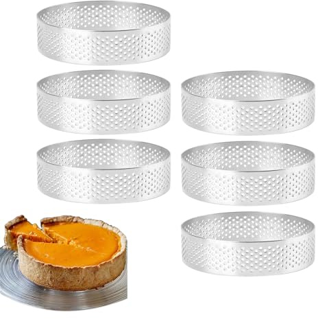 Xanewza Lot de 6 Anneaux de Tartes en Acier Inoxydable, Cercle à Tarte en Acier Inoxydable, Résistants à la Chaleur, Perforés pour Gâteaux en Mousse (Cercle)