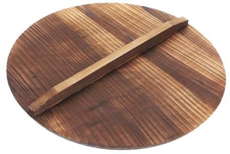 VINTORKY Wooden Wok Lid 24cm Anti-overflow Pot Cover Thick Wood Wok Cover Handle for Stir Frying Pan Kitchen Cooking Tool