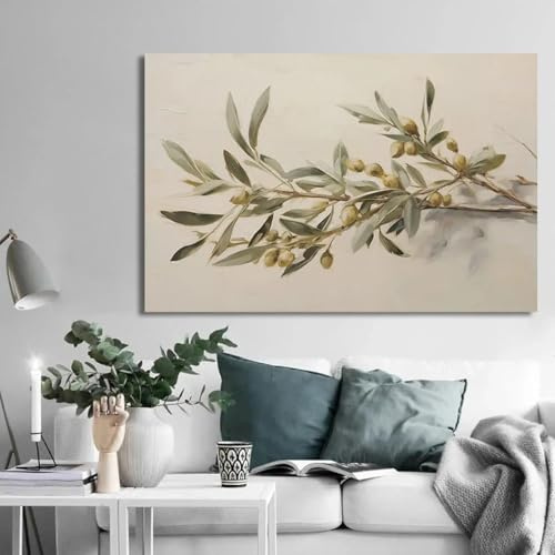 Póster de lienzo con pintura de olivo en jarrón, impresiones de naturaleza muerta, botánica, antigua, minimalista, arte de pared, decoración de habitación del hogar, foto de 80 x 120 cm, sin marco
