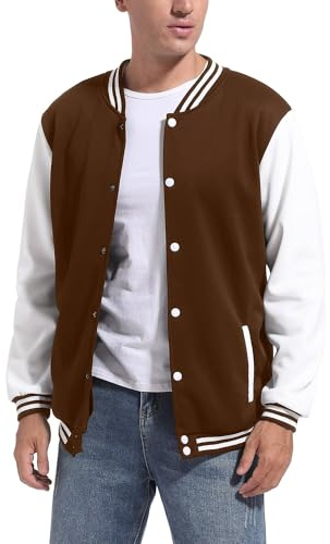 DHSPKN Men's Varsity Baseball Jackets Causal Slim Fit Varsity Letterman Jacket Boys Bomber Jackets,Brown,L