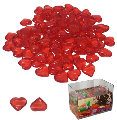 Sionhiuo Herzsteine, rot, 55 x Valentinstagssteine, Acryl-Herz-Charm-Ornament, Vasen, Stein für Hochzeit, Tischdekoration, Dekoration