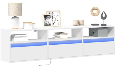 ShGaxin 3307940 Meuble TV mural avec LED blanc 180 x 31 x 45 cm, table TV, meuble TV, meuble de salon, table TV
