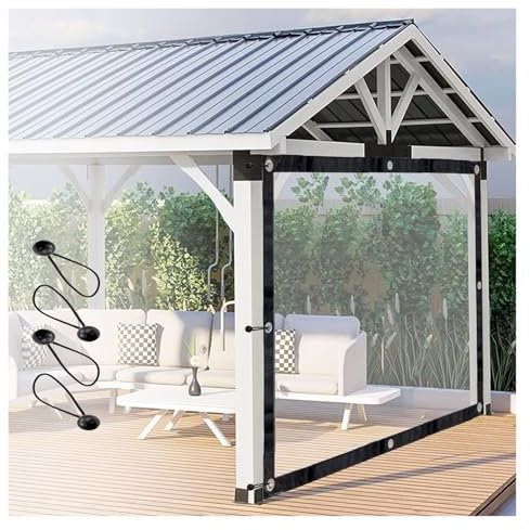 UHEKC Transparente Outdoor PVC Vorhänge Transparente Plane, Pavillons Balkon Vorhänge Transparente wasserdichte Plane, Anpassbar(5x2.5m)
